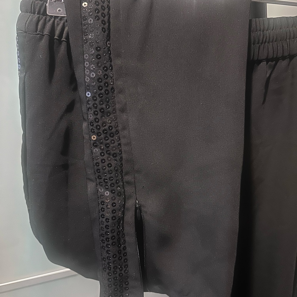 Black Sequin-Trim Women’s Tuxedo Jogger